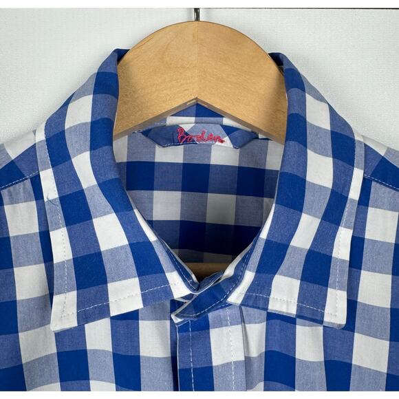 Boden Mens‎ 16.5 Blue White Gingham Check Long Sleeve Shirt Cotton Spread Collar - Picture 1 of 9